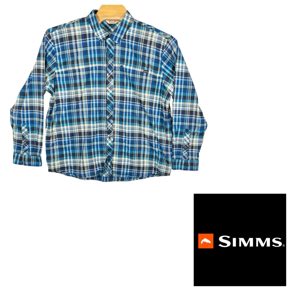 Simms Fishing Plaid Button Up Shirt Mens 2XL Gorpcore Outdoors Camping Hiking